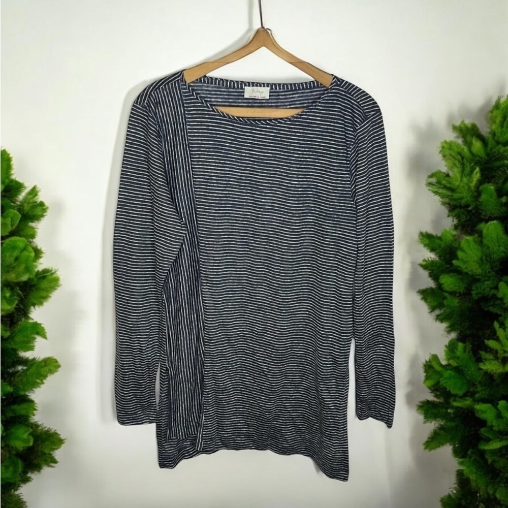 WRAP London 100% Linen Lagenlook Mixed Stripe Longline Tunic Long Sleeve Tunic